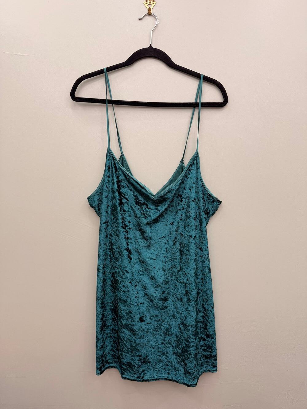 Vintage Intimate Moods Teal Crushed Velvet Slip Dress Y2K Whimsigoth 35"